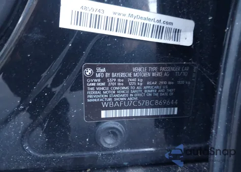 2011 BMW 535I xDrive z USA, uszkodzony, nr VIN WBAFU7C57BC869644